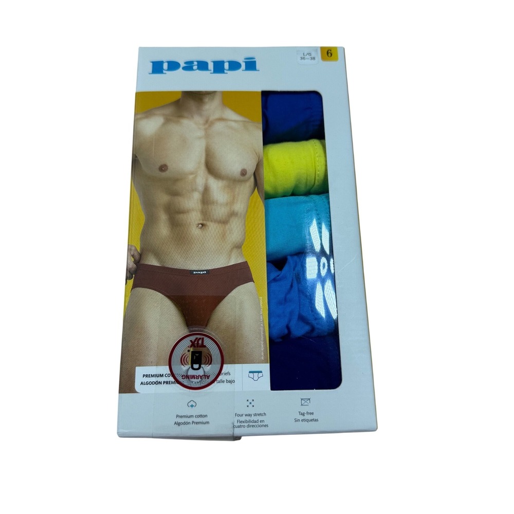 Papi Mens 6 Pack Premium Cotton Low Rise Briefs Multicolor Size Large 36-38 NEW